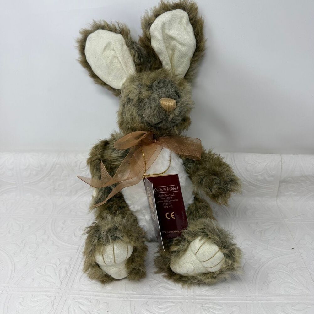Charlie Bears Brown Cream Hop Soft Plush Rabbit Stuffed Animal 12" Tall NWT